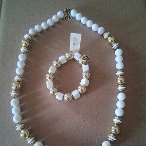NEW Genuine Lucite Neklace & Bracelet - White & Gold Beads